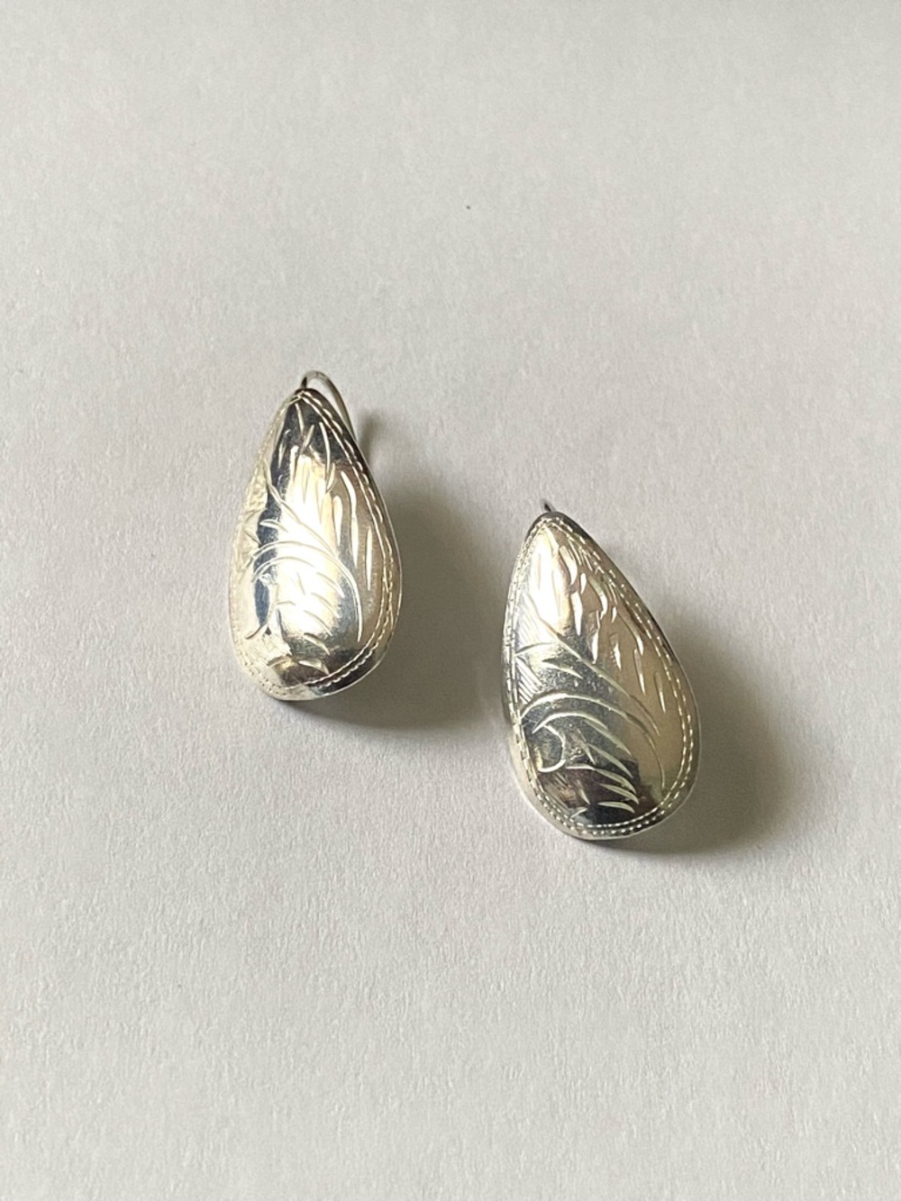 Sterling Silver 925 Filigree Engraved Teardrop Earrings